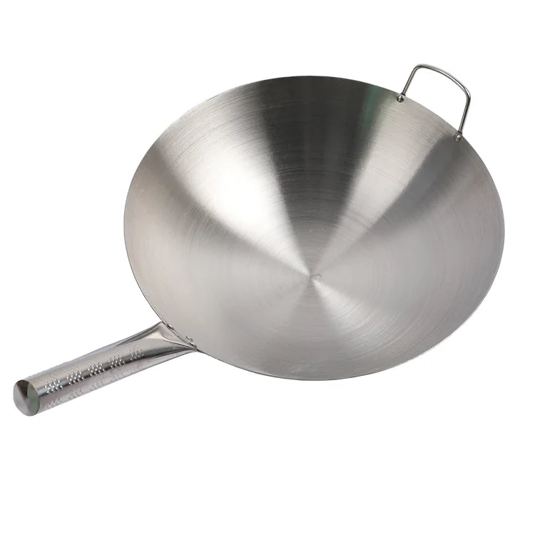 Lyroe Restaurant Large Wok Stainless Steel Handle Wok With a Iron Ear