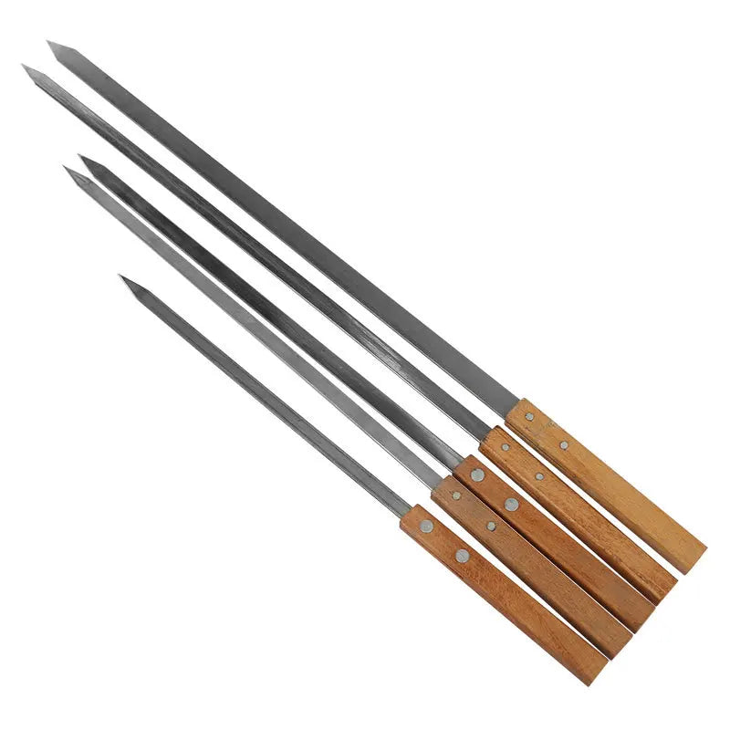 23 X 5/8 Inch Long Wide Heavy Duty Flat Stainless Steel Barbecue BBQ Shish Kabob Skewers with Wood Handle for Outdoor Grill