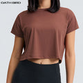 Custom Printing Your Own Brand Design Logo Label Cropped Tshirt Graphic Tees 80% Nylon 20% Spandex Loose Fit Crop Tops for Women