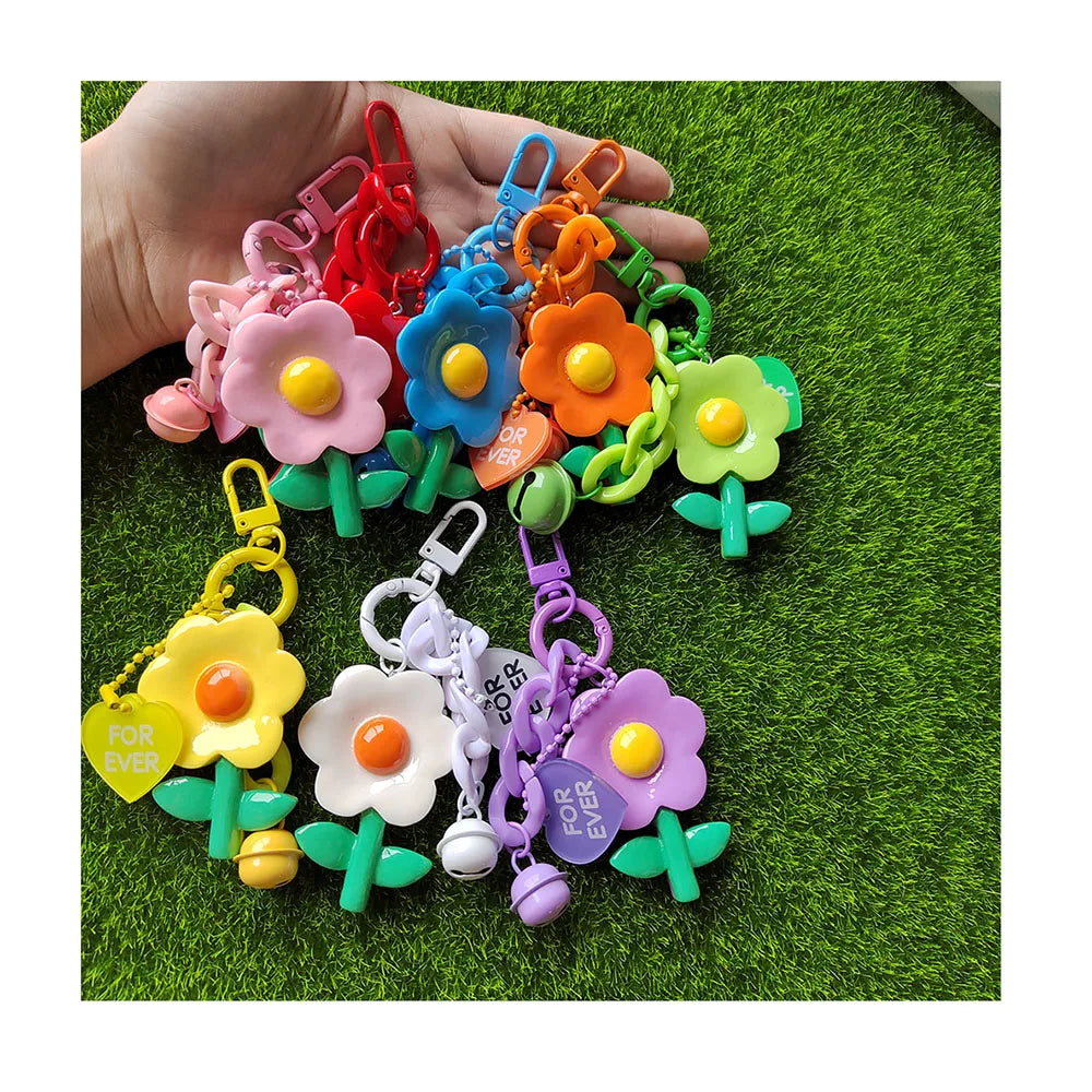 Cute Keychains Women Sweet Flower Pendant Car Keychain Girls Beaded Bracelet Keyring Wholesale Sunflower Keys Keychain