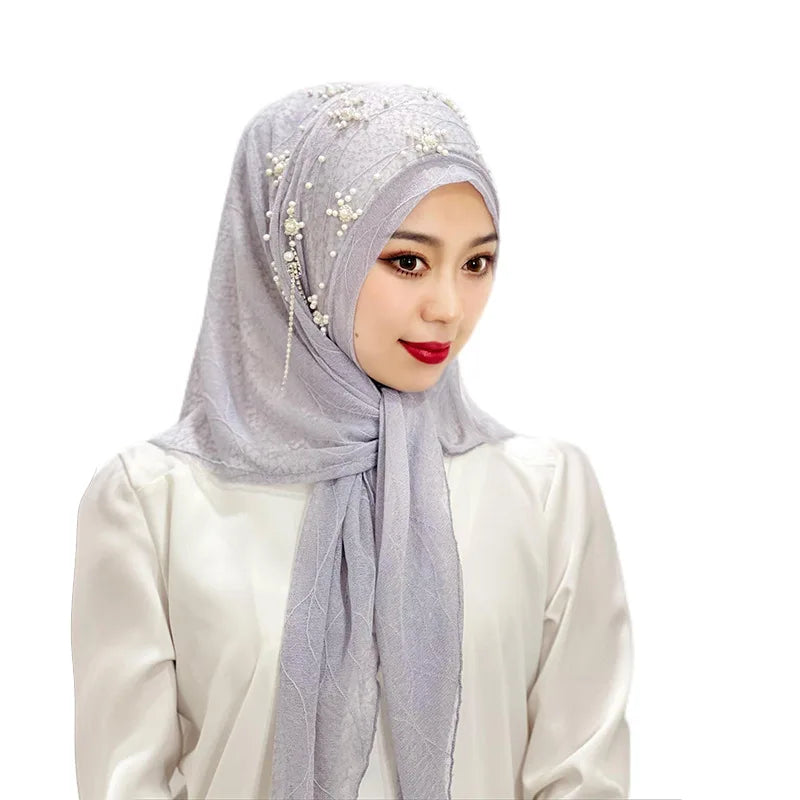 Crepe Chiffon Instant Jersey Prince Floral Hijabs Rop Islam for Muslim Women Malaysian Hijab Scarf With Lace