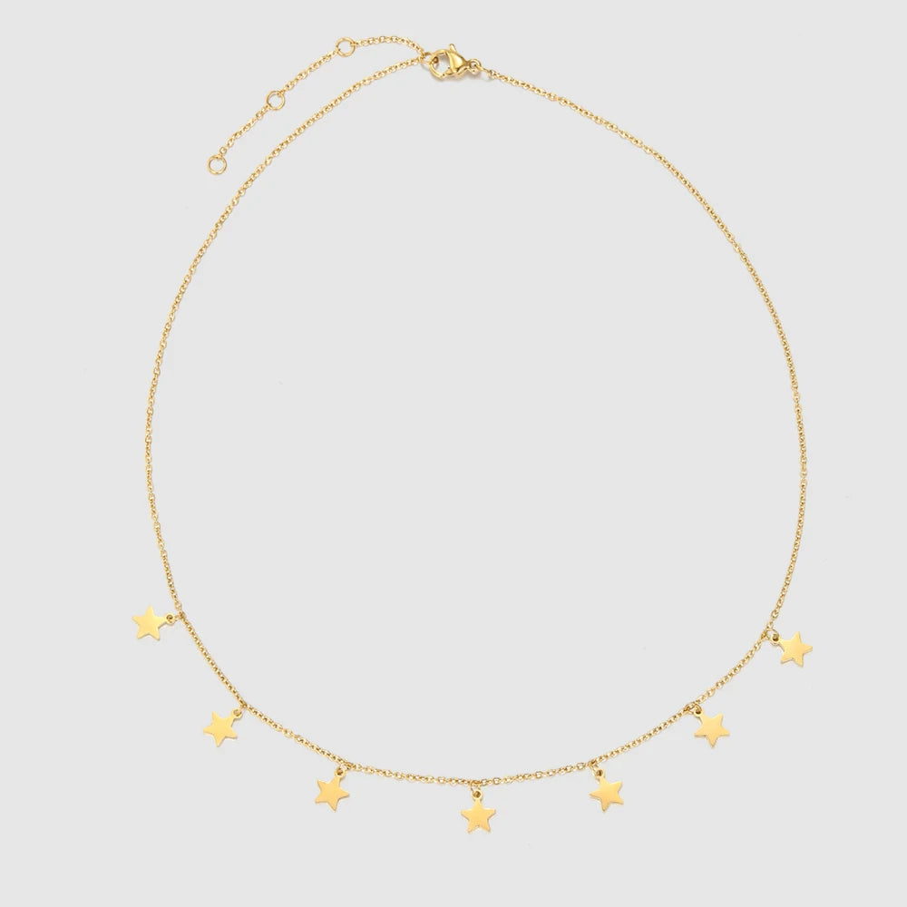 Minimalist Star Sequins Charms Choker Necklace Stainless Steel for Women 14K Gold Link Chain Necklaces 1pcs/opp Bag 3 Pcs CN;ZHE
