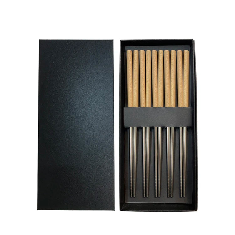 ECO-Friendly Wooden Handle Stainless Steel Chopsticks Reusable Chopsticks Set