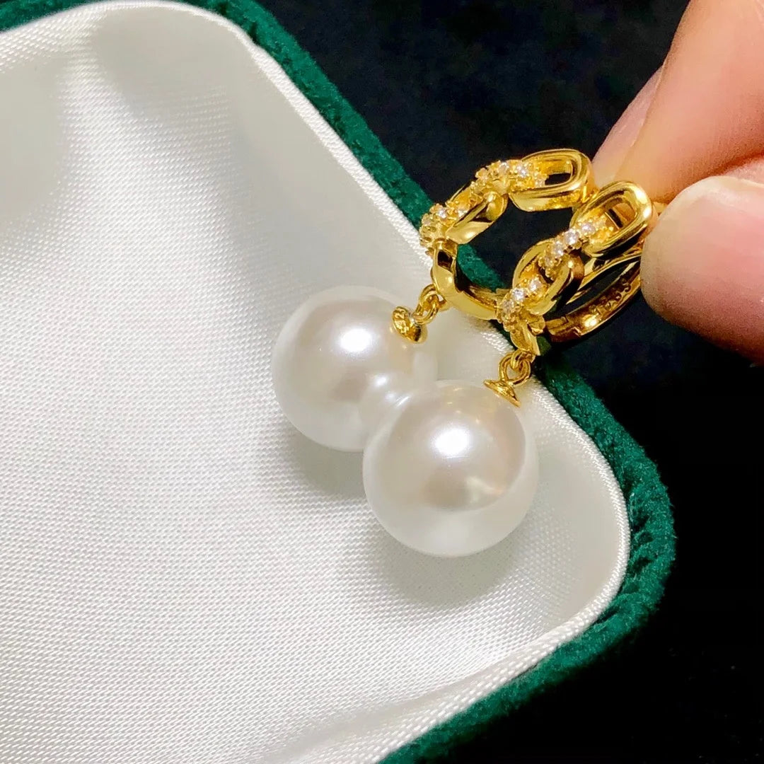 E2078 11-12mm DIY Natural Freshwater Pearl Charm Earrings Mounting Accessory 925 Sterling Silver Gold Plated  Jewelry for Women