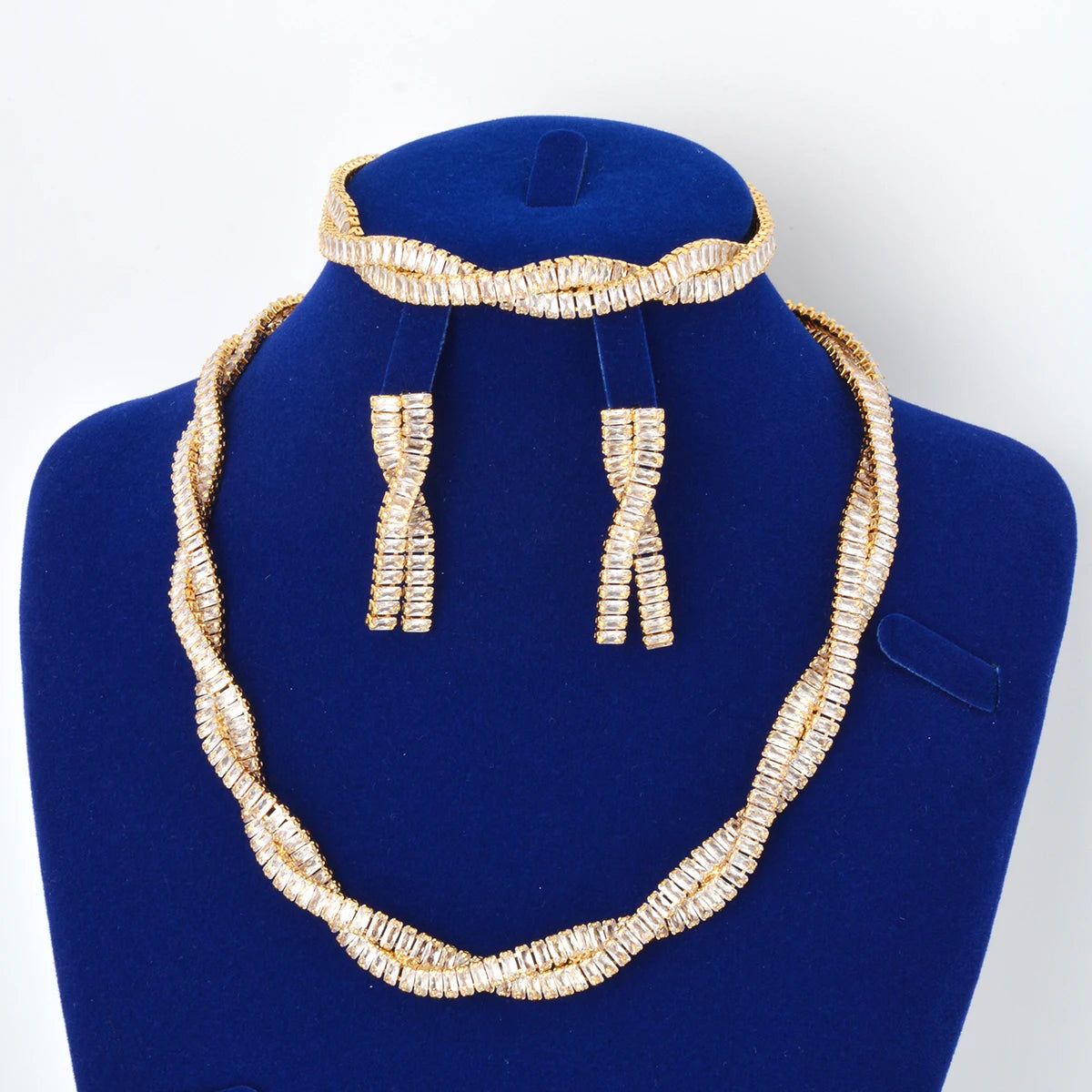 Fashion Bridesmaid Wedding White Cubic Zirconium Pendant Necklace Tennis Bracelet Earrings Women's Earth Jewelry Set