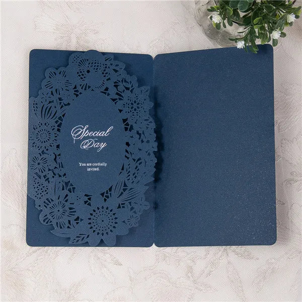 European Style Laser Cut Hollow Business Invitation Card Holder Royal Blue for Quinceanera Cadeau Inviter Mariage Wedding