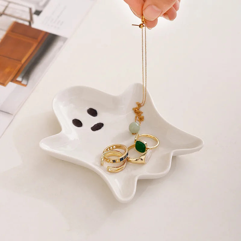 Ghost Creative ISN Single-Tier Tray Modern Ceramic Jewelry Storage Plate Cute Decorative Display Tray Ornaments for Living Room