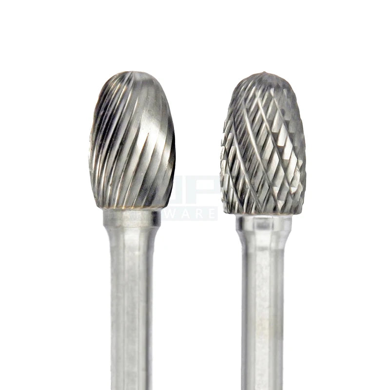 Type E Oval Tungsten Carbide Burr Rotary File with Single Double Cut Tooth Grinding Bits 2.35mm 3mm 6mm Shank Contouring Tools