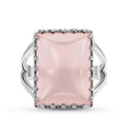 Minimalist Best Selling Rhodium Plated Big Rose Quartz 925 Silver Rectangle Engagement Ring