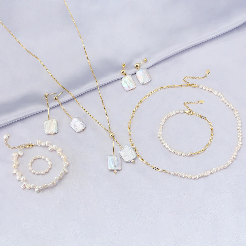 RINNTIN GP-2106 925 Silver Genuine Pearl Jewelry Set Designer Pearl Ring Bracelet Necklace Earring Wholesale Finding Jewelry