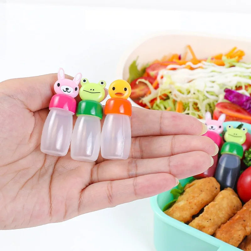 Orealmi Japanese Bento Sauce Bottle Portable Cartoon Animal Mini Sauce Container Rabbit Frog Duck 3-piece Set for Back to School