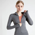 Custom BBL Jacket Solid Wholesale Long Sleeves Full Zipper High Stretch Quick Dry Top Women Fitness Running Sports Yoga Jackets