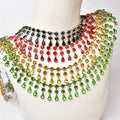 Fashion 2 Rows Round Water Drop Pendant Tassel Diamante Trims Rhinestone Crystal Chain Diy Necklace Clothing Shoes Accessories