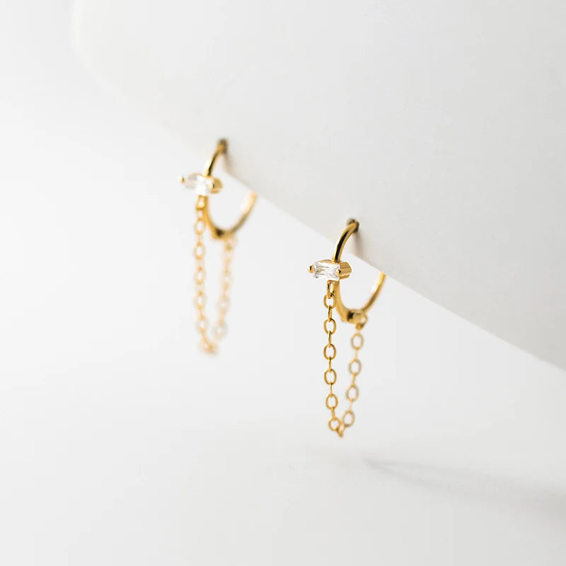 Custom 925 Sterling Silver Punk Hip Hop Men's Hoop Earrings Square Zircon Chain Gold Plating Bohemian Trendy Weddings Parties