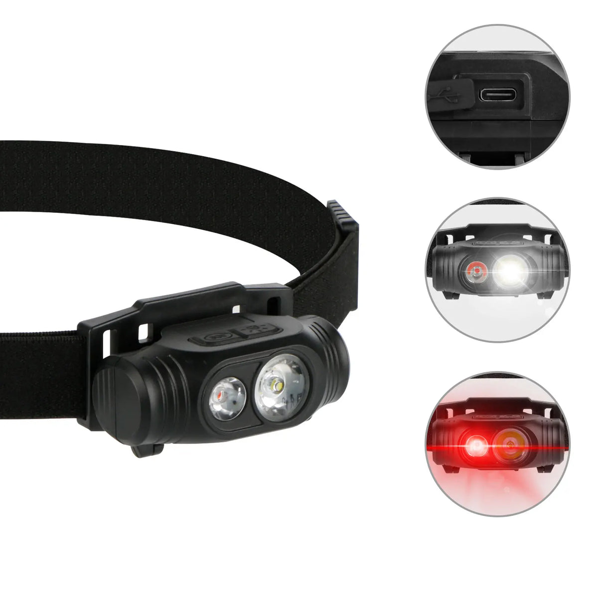 Waterproof IP65 Lithium Ion 1000LM Rotating LED Dual Color Dimmable Mini Headlight USB Rechargeable Headlamp Flashlight Camping