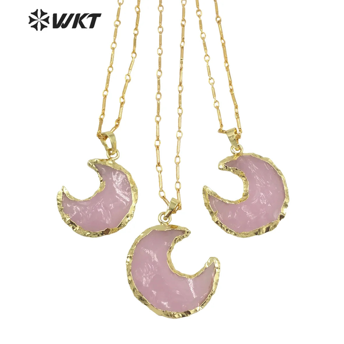 WT-N1349 WKT Beautiful Natural pink Opal Pendant Moon Necklace Gold Chain Lady's 2022 Trend Jewelry Gifts
