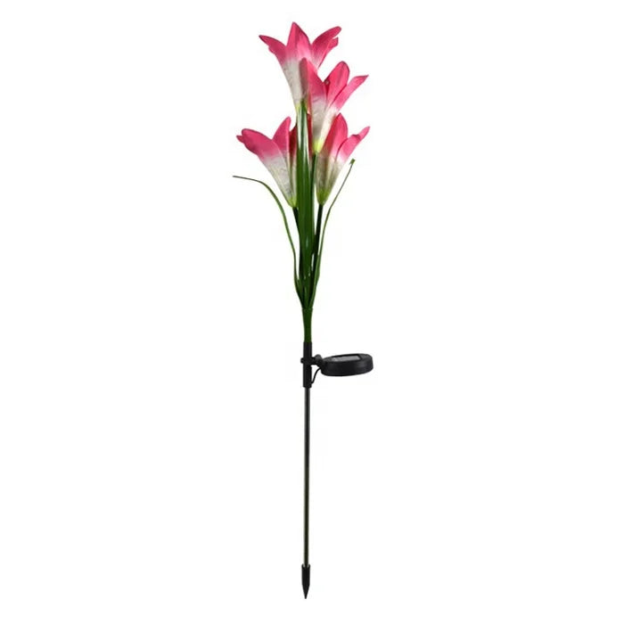 Solar Lily Flower Garden Stakes Metal Promotion Gift Garden Decoration