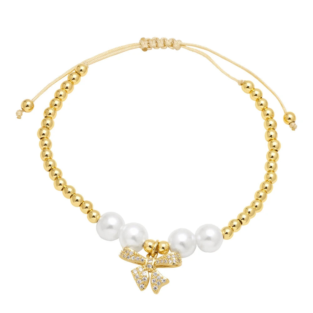 Moon Bow Pearl Charm Heart Beads Bowknot Chain Diy for Women Friendship Bracelet