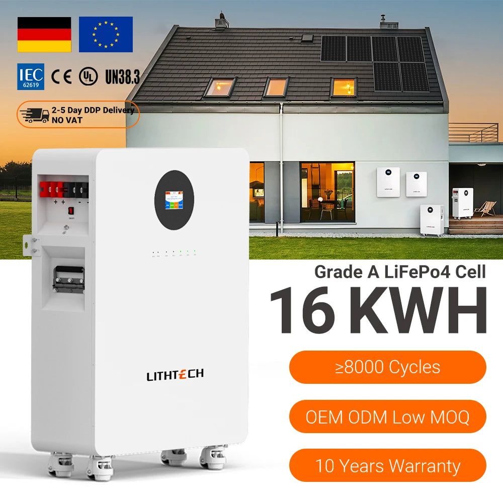 LITHTECH Energy Storage 48V100Ah 200Ah Power Wall Photovoltaic Energy Portable Solar Storage 5kWh 10kWh LiFePO4 Lithium Battery MegaBDM