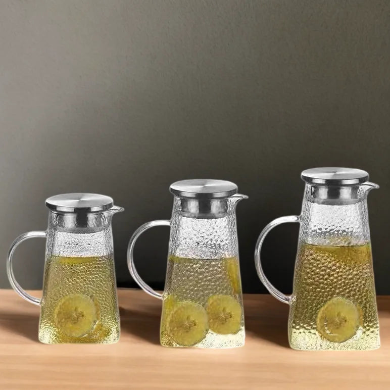 Hammered square Rice Glass Water Pot With Lid Heat-resistant Water Jug for Hot or Cold Water Ice Tea and Juice Beverage
