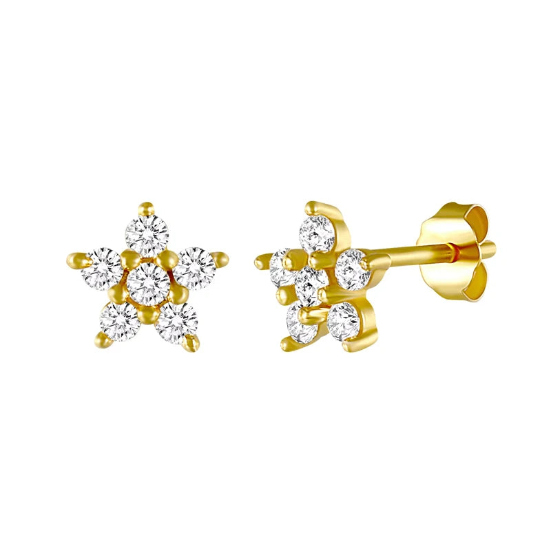 Women S925 Gold Star Earring With Zircon Micro Pave CZ Simple Small Star Earrings Silver for Girls
