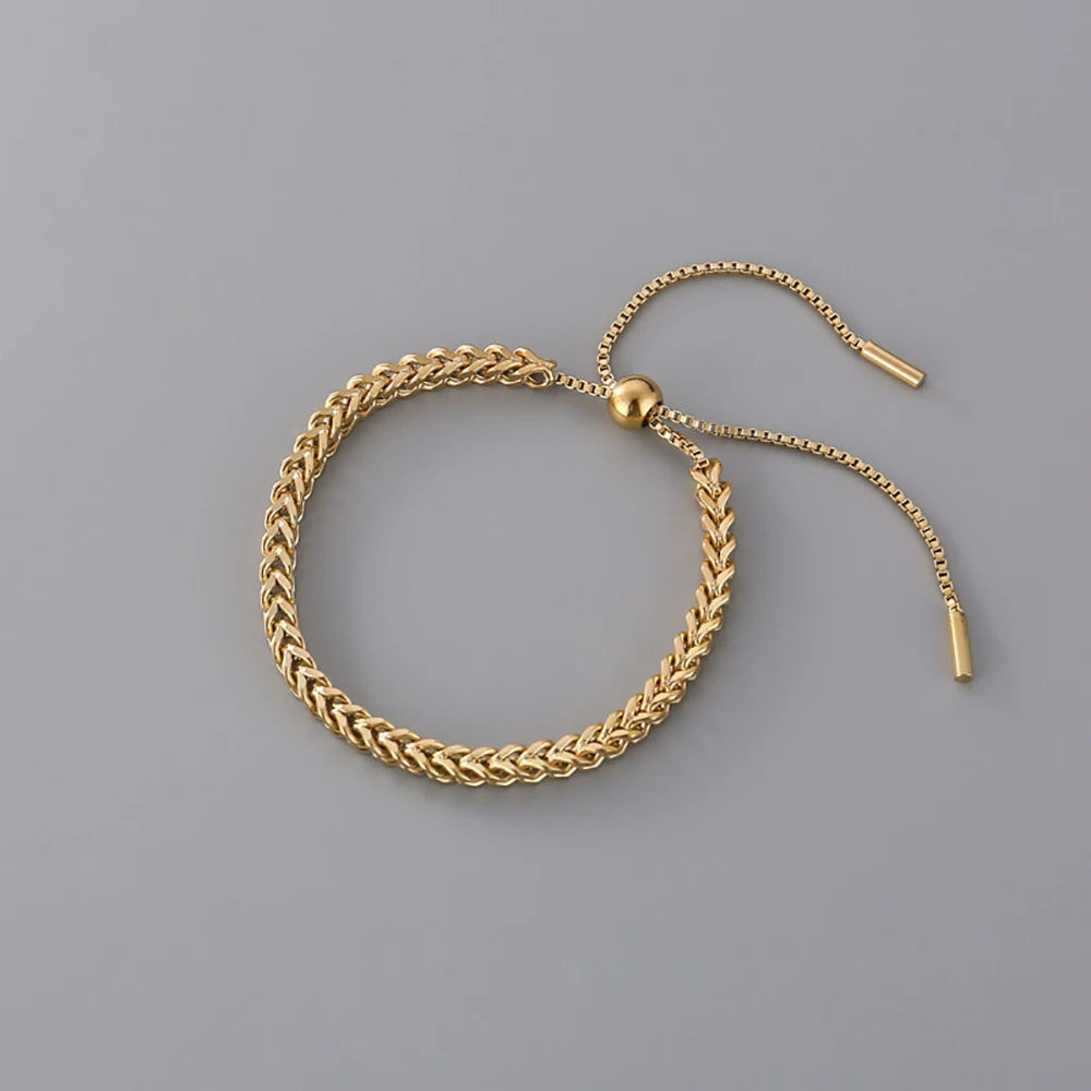 Fashion Jewelry Adjustable Pull Stainless Steel Non Fade Gold Plated Women Link Chain Bracelets Accessories
