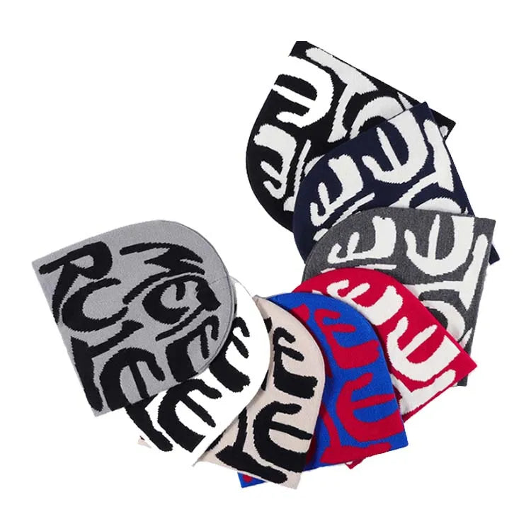 Winter Custom Logo Skull Cap Cuffless Unisex Knitted Jacquard Y2K Beanie Hat for Men and Women