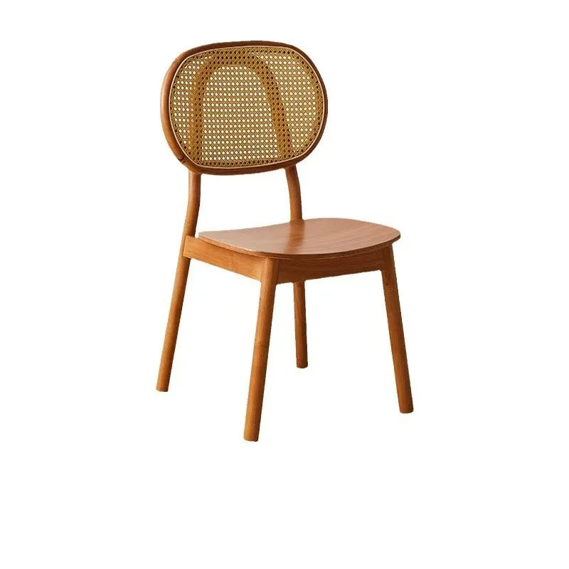 BST Solid Wood Dining Chair with Backrest Minimalist Style Black Walnut Wood White Wax Wood Woven Rattan Seat