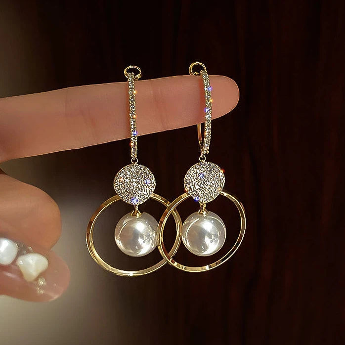 CAOSHI Exquisite Women 18K Gold Plated Micro Pave Zirconia Earrings Wholesale Emulation Pearl Dangle Earrings