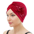 Wholesale Custom Logo Hair Accessories Single Layer Twisted Turbans Plain Sequins Flower Girls Turban Hats for Women