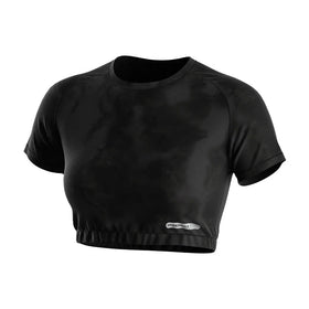 Black Ladies Workout T-Shirt Crop Design Short Sleeves Sweat-wicking Breathable Custom Printing Athletic Wear
