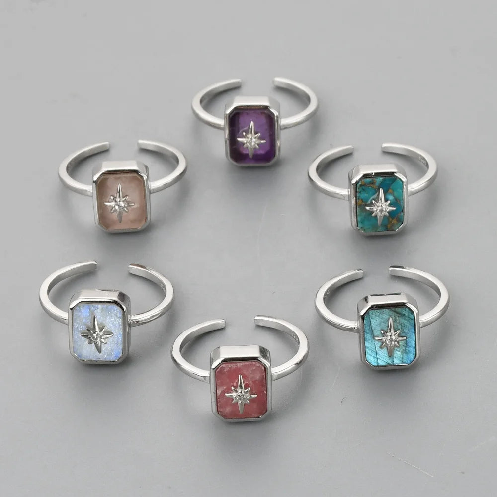 Mood Plain Star Rings Wedding Thermal 925 Sterling Silver Gemstone Moon Star Mood Ring for Girl Women