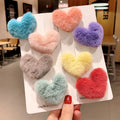 New Fashion Winter and Autumn Heart Hair Clips Cute Plush Hair Pins Candy Color Fluffy Hair Clip for Women Girls