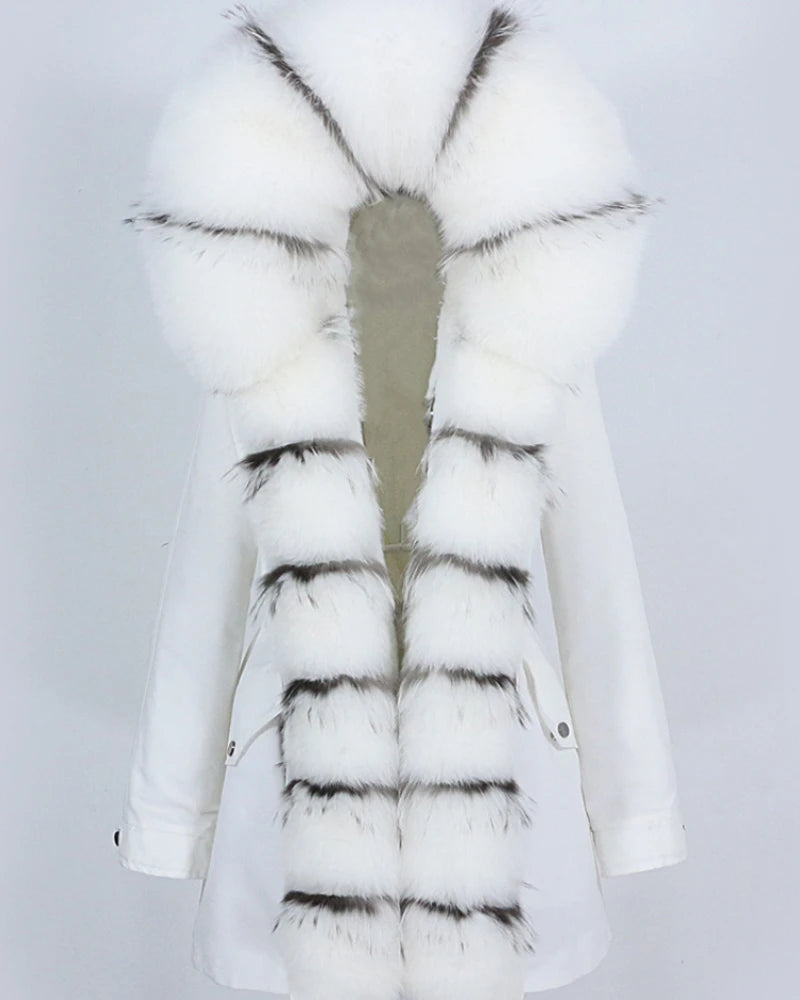 OFTBUY 2023 Women's Winter Jacket Waterproof Parka Natural Fox Fur Collar Detachable Hooded Warm Outerwear Long Real Fur Coat