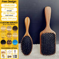Customized Logo Sandalwood Wide Tooth Comb Pandle Hair Brush with Boar Bristle for Scalp Massage Comb for Travel
