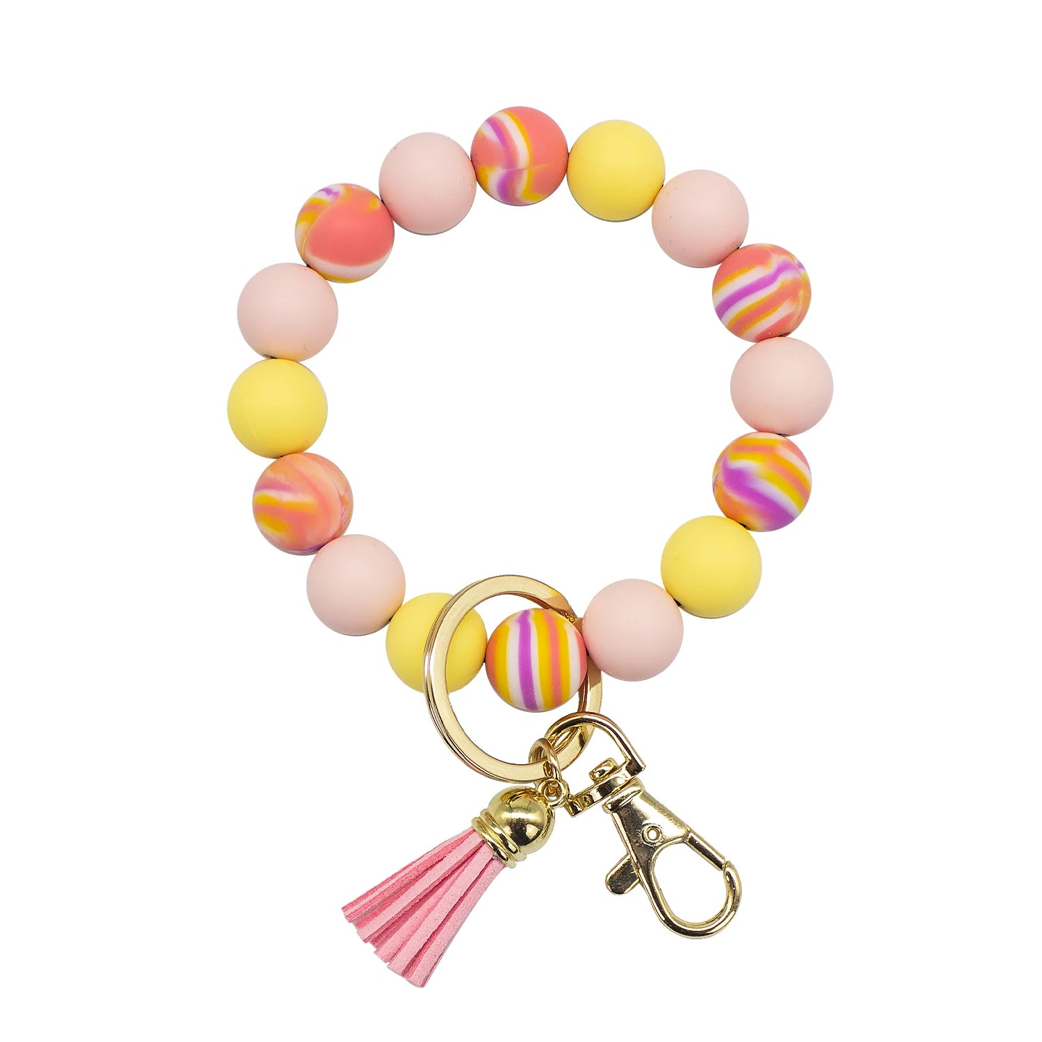 Geedyn Silicone Beads Trendy Wristlet Bangle Custom Colors Tassel Fashionable Bow Keychain Bracelet Adjustable Size Anniversary