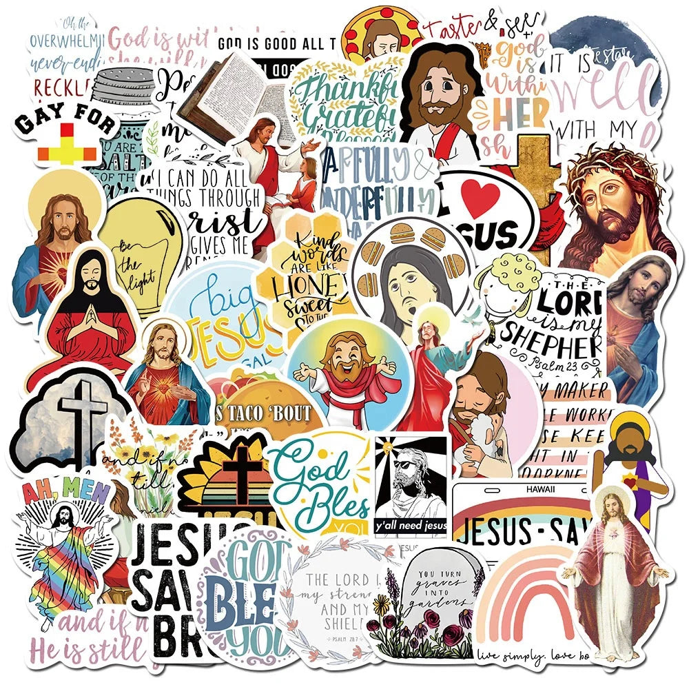 50Pcs Jesus Christian Letter Words Stickers for Water Bottle  Notebook Fridge Door Die Cut Luggage Stickers
