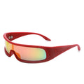 CROESUS S2121 X Man Style Rectangle Red/White/Green Warp One Piece Designed Fashion UV400 PC Lenses Unisex Sports Sunglasses