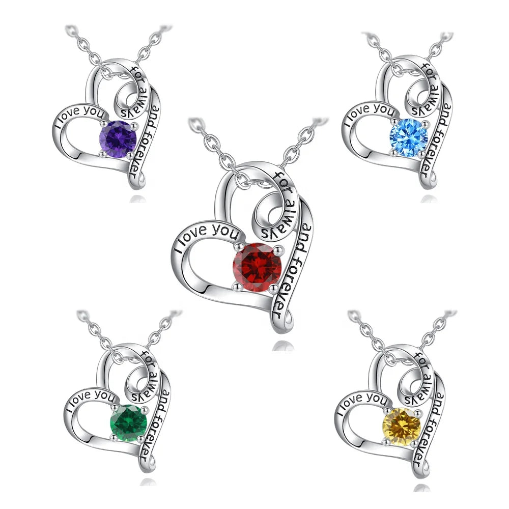 Isunni Jewelry Dainty Colorful Birthstone Heart Pendant Necklaces for Valentines Gift