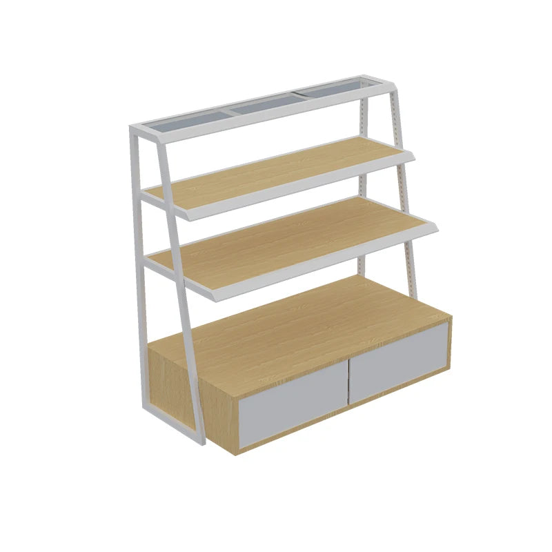 Universal Double-Sided Supermarket Rack Customizable Steel & Wood Shelves for Rice Noodles Grains Oils