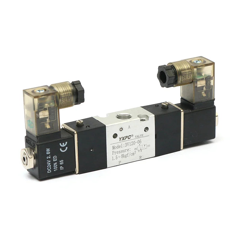 YXPC Aluminum Alloy Air Directional Control 1/8BSP 3-Way Double Dual Coils Terminal 3/2 24v Pneumatic Solenoid Valve 3 Way