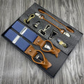 Wholesale 1 Set  Men Suspender Eight Ways Suspender  Genuine Leather Elastic Suspender for Gift