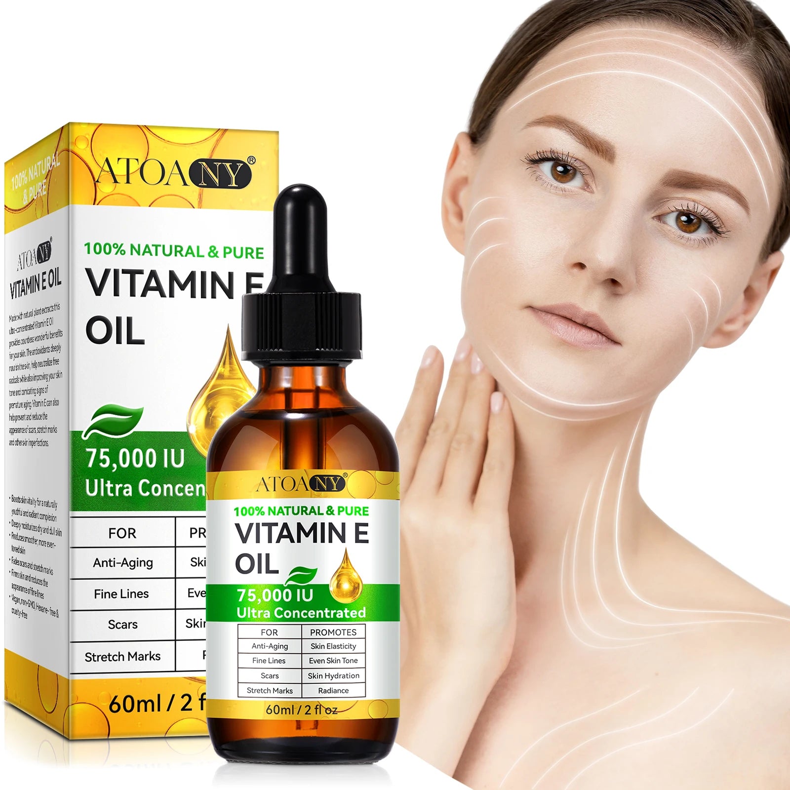 ATOANY Private Label Wholesale 100% Pure Natural Vegan 75000 IU Cold Pressed Vitamin E Oil  for Dry Damaged Skin