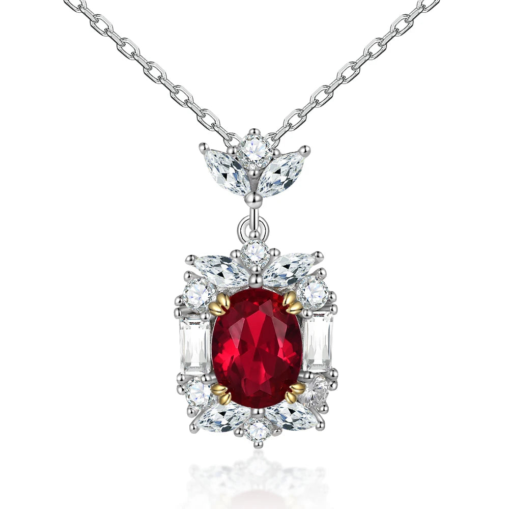 Luxury Initial Ruby Gemstone Pendant Jewelry Women Tarnish Free 925 Sterling Silver Pendant Necklaces for Party