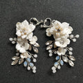 SLBRIDAL Handmade Rhinestones Crystals Pearl Ceram Flower Bridal Dangle Earring Wedding Chandelier Earring Fashion Women Jewelry