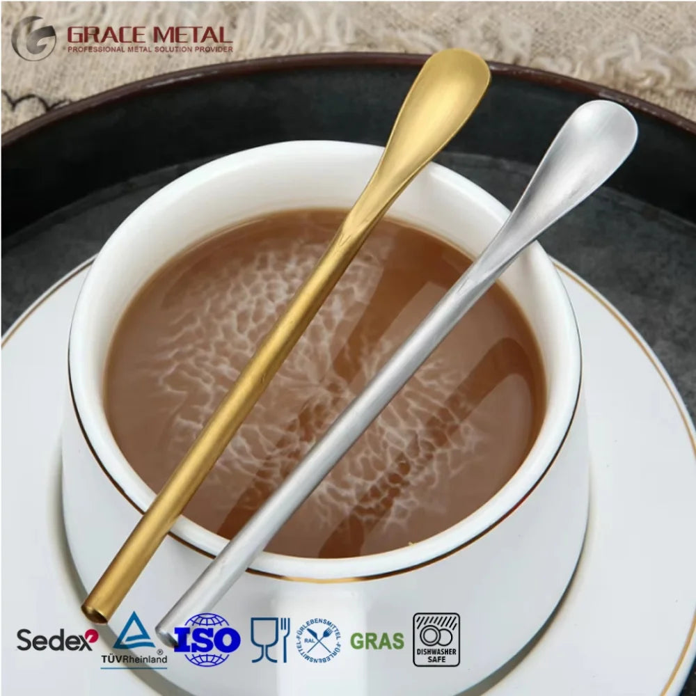 Custom Engraved Logo Gold Color BPA-Free Stainless Steel Drinks Beverage Coffee Milk Bar Tool Stirrer Spoon