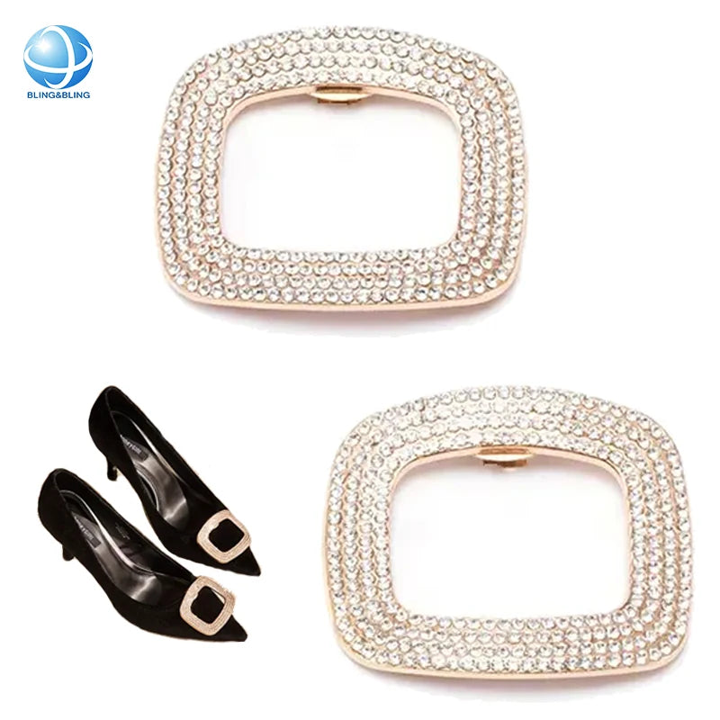 Square Bridal Accessories Rhinestone Shoe Clip Buckles Movable Metal Diamond Clip for Women High Heel Upper Ornament