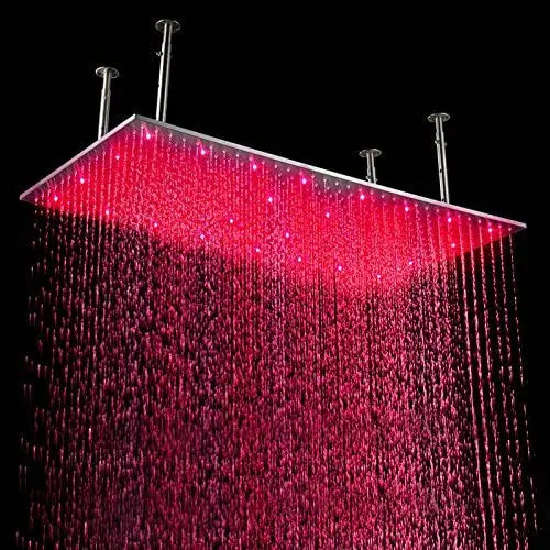 20x40 Inch Rectangle Stainless Steel 3 Colors Changing LED Rainfall Shower Head for Ceiling Mount Typechrome