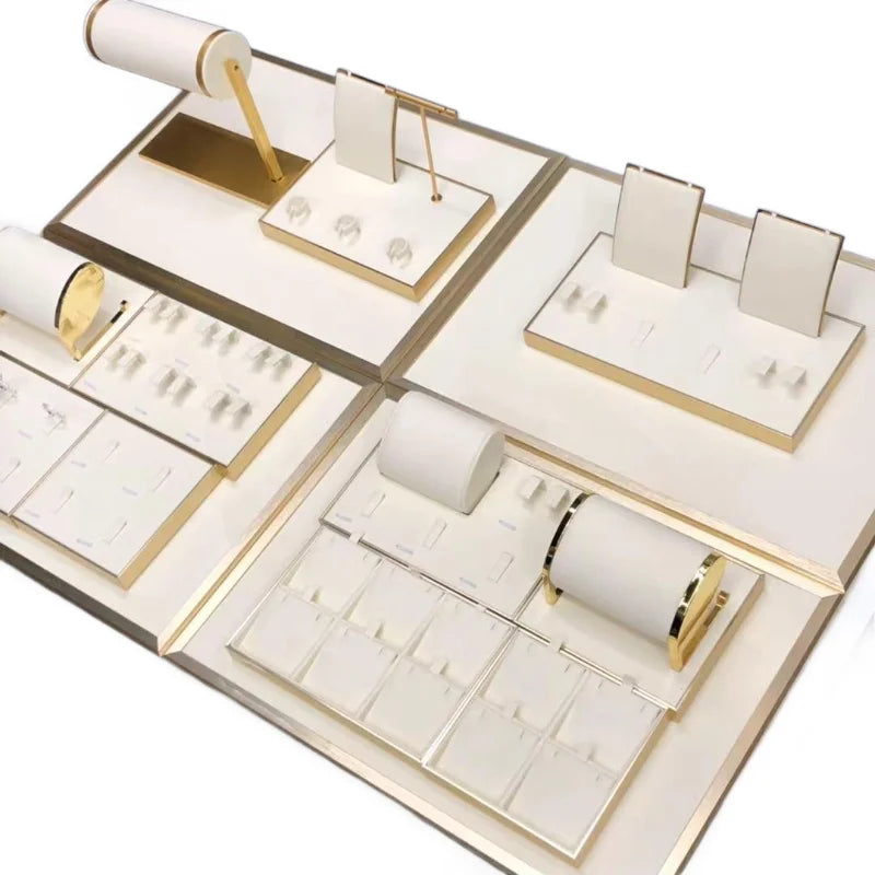 Various Combinations Luxury Elegant Beige Fine Jewelry Display Stands High End Metal Jewellery showcase Props