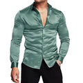 RNSHANGER Men's Luxurious Shiny Dress Shirt Long Sleeved Casual Slim Button-down Shirt Business Party Slim-fit Shirt